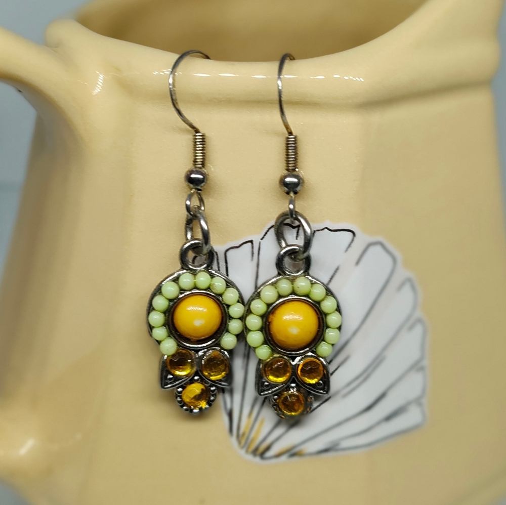 Yellow and Green Dangle Earrings